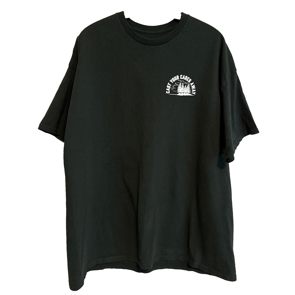 Cast Your Cares Away Fishing Graphic T-Shirt 2XL Relaxed Fit Casual Outdoors